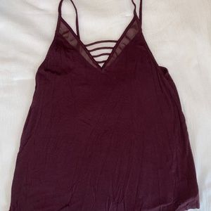 AE Soft and Sexy V Neck Tank Top w/ Mesh Detail Maroon Medium